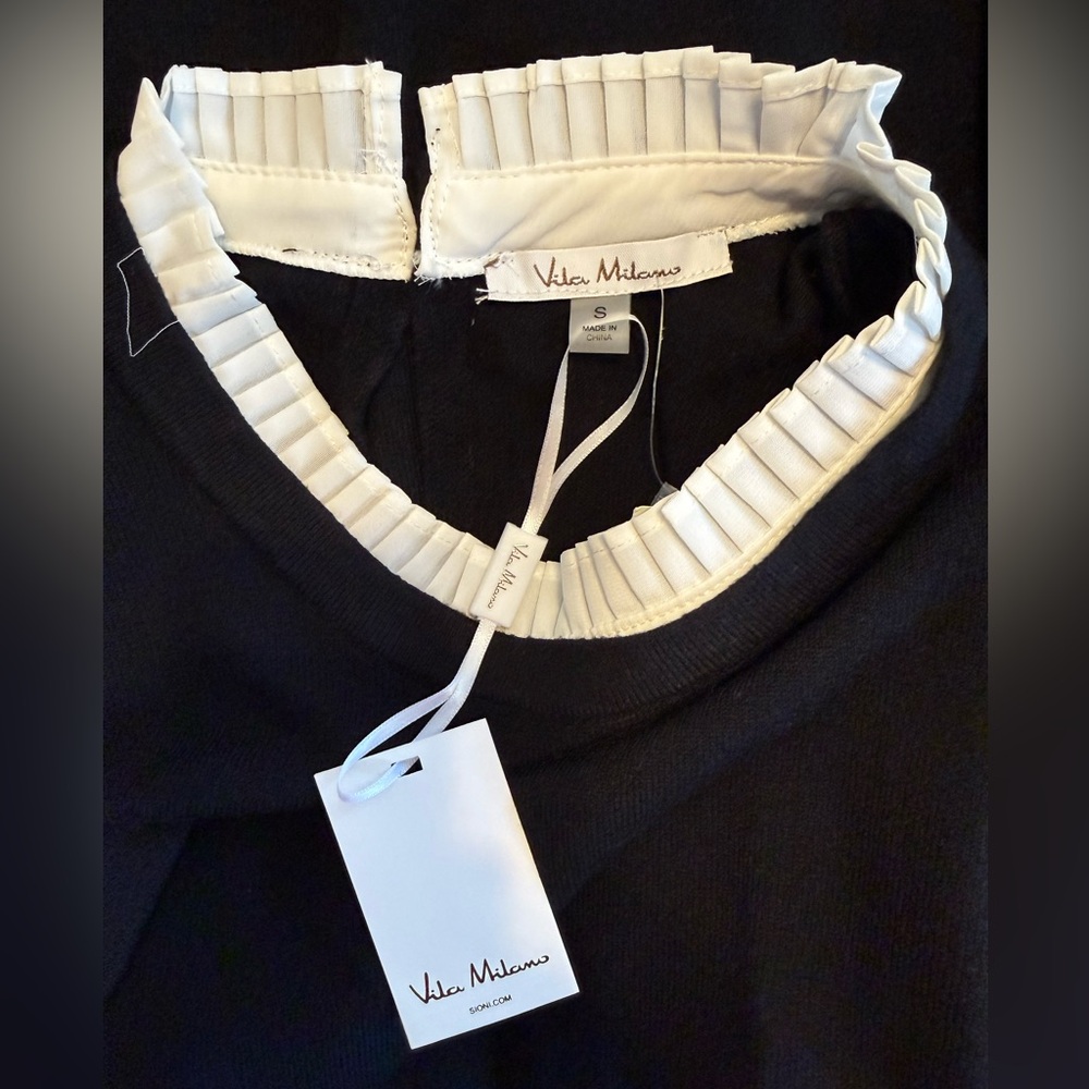 Vila Milano Black and White Ribbed Collar Flutter Sleeve Top - Picture 4 of 8